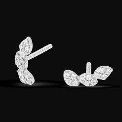 Collection Leaves and crossed Earring Gold, Diamond
