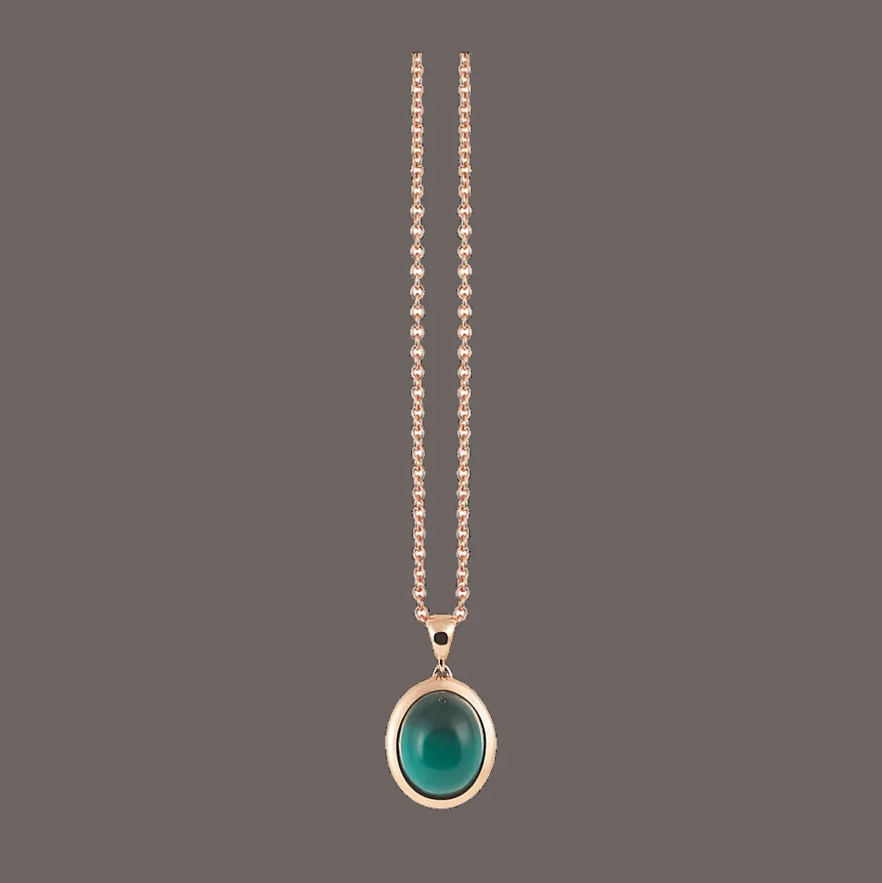 Halsketting 18kt Rose goud Quarz Petrol