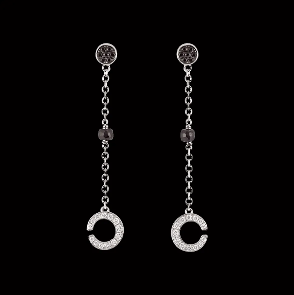 Mezzaluna Oorbellen Witgoud Diamant Zwarte Saffier