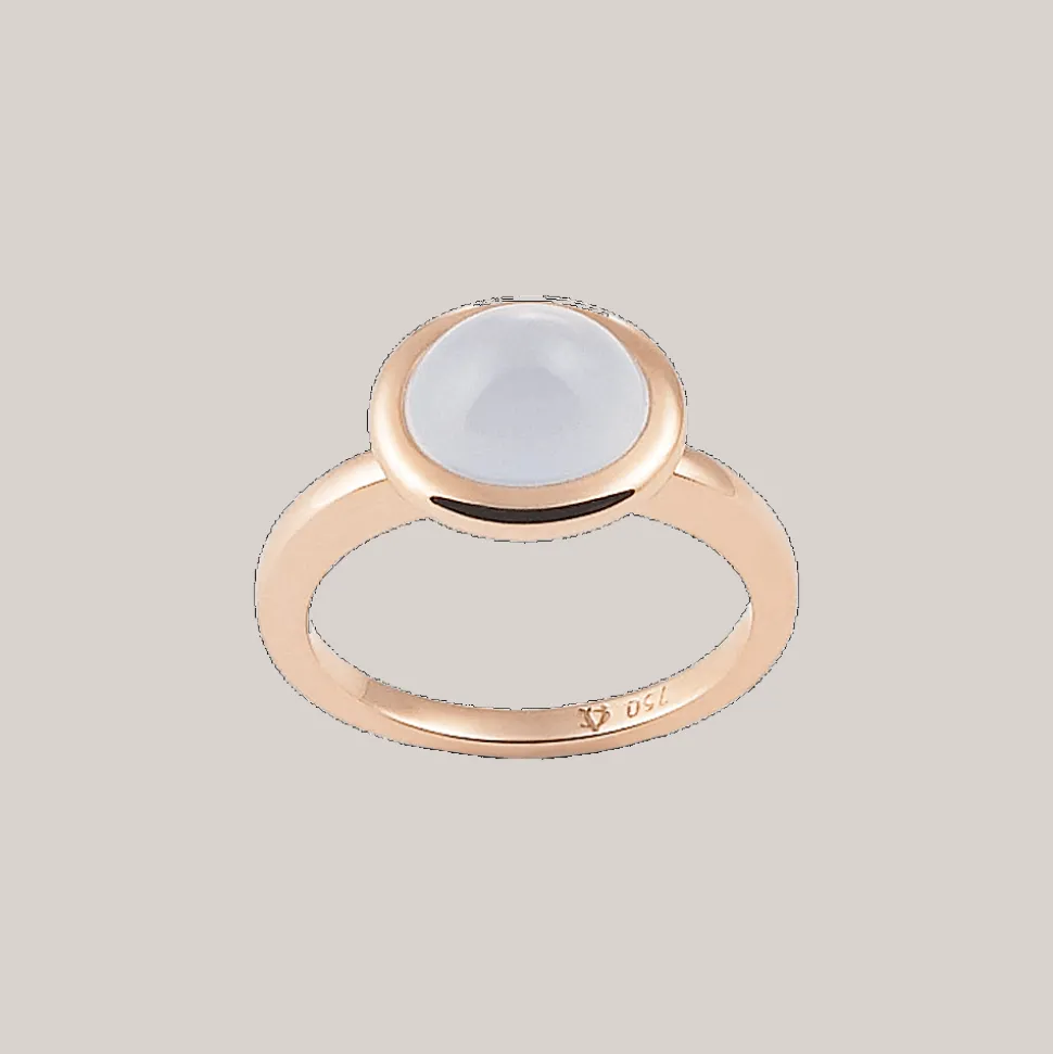Ring 18kt Rose goud Chalcedoon Blauw